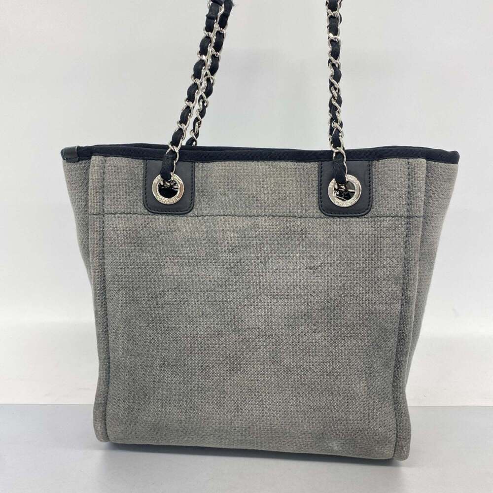 CHANEL Gray Canvas Deauville Tote Bag - Picture 12 of 12